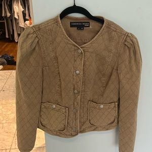 Veronica Beard Camilla Quilted Puff Sleeve Moto Jacket Tan Sierra Size